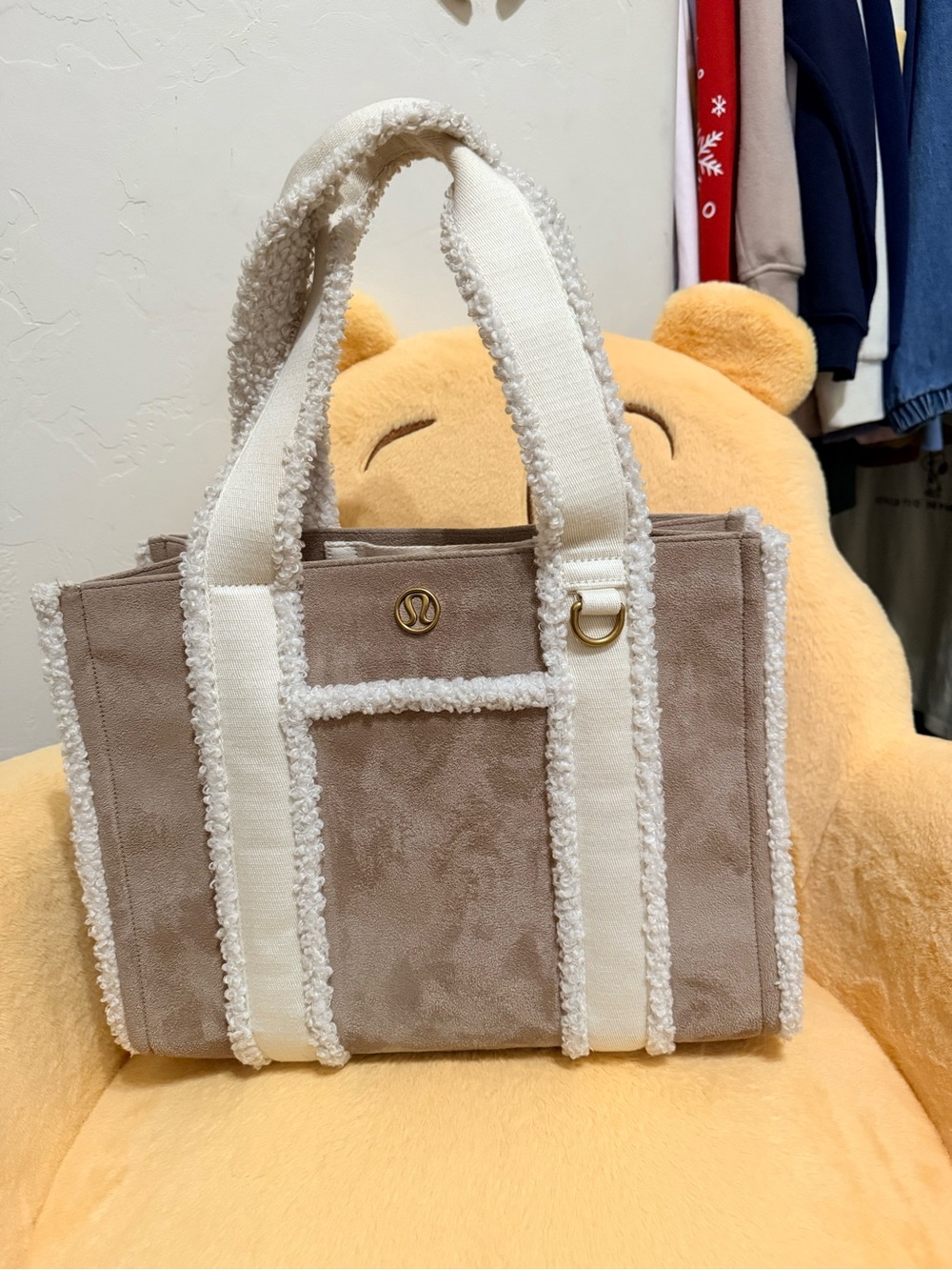 Lululemon Sherpa Trim Tote Bag with Cream Handles